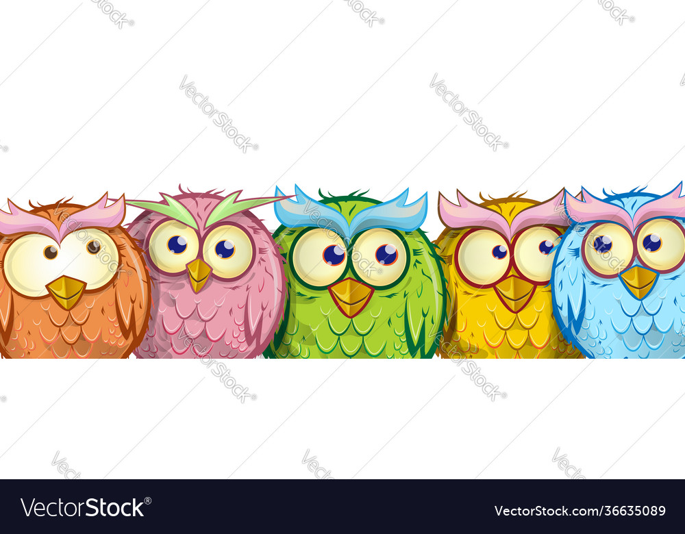 Set cute funny mascot cartoon owls isolated Vector Image