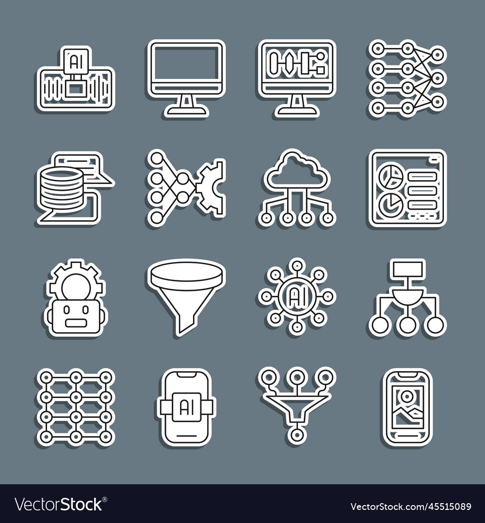 Set line mobile phone algorithm computer api vector image Set line mobile phone algorithm computer api
