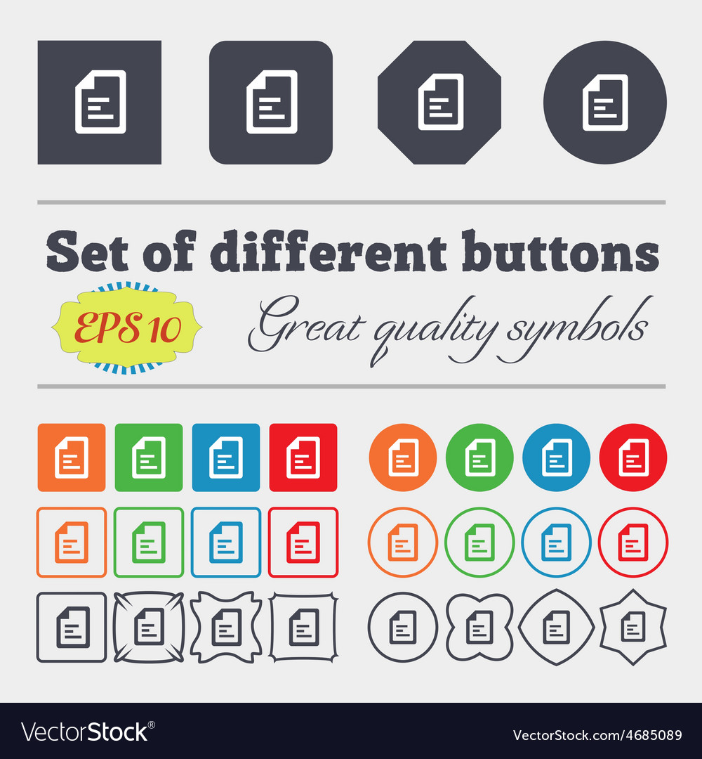 Text file icon sign big set of colorful diverse