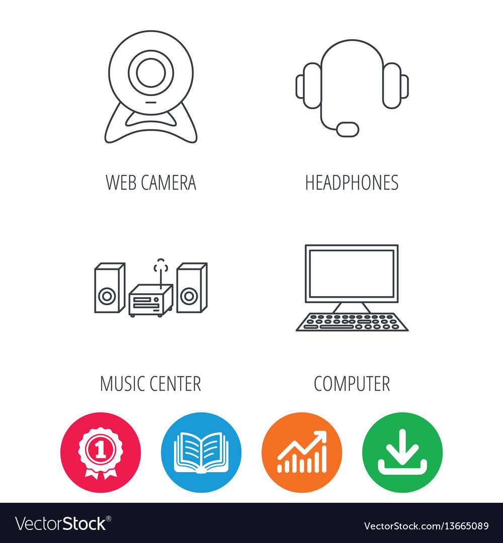 Web camera headphones and computer icons