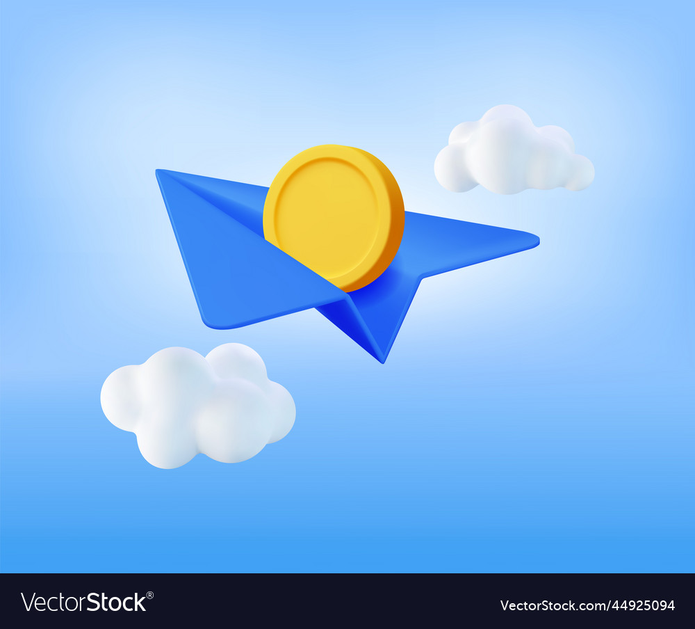 3d paper plane with gold coin inside