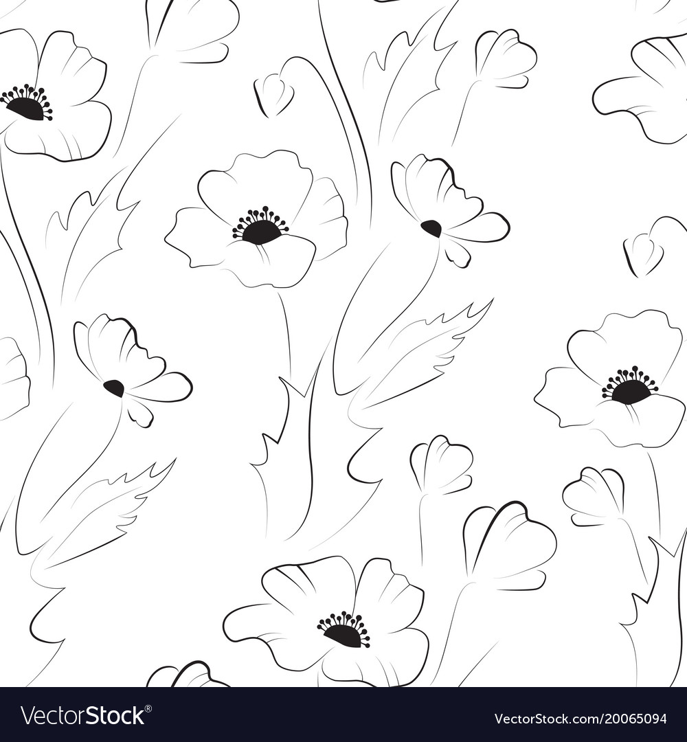 Black poppy seamless pattern