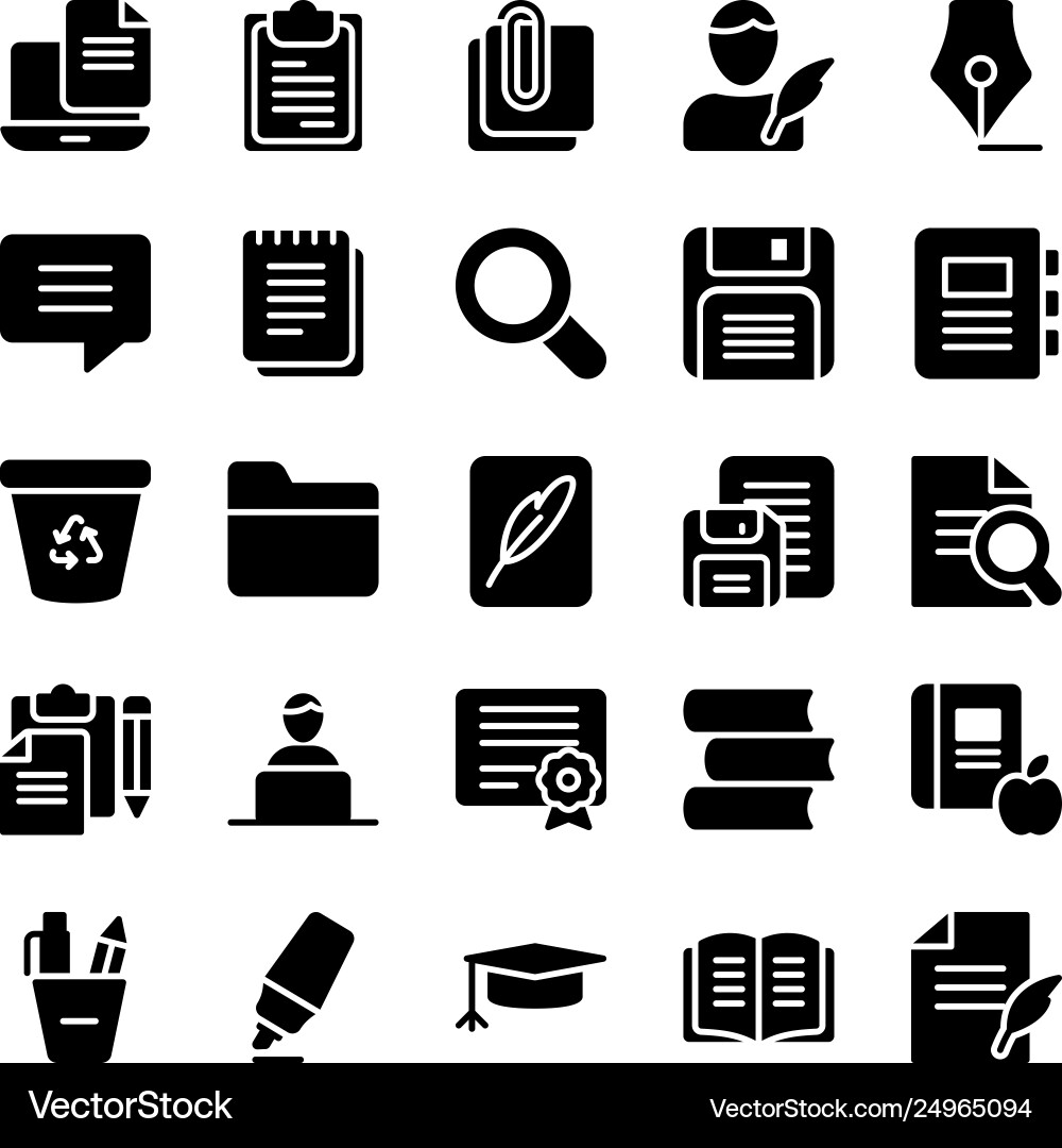 Copywriting solid icons set Royalty Free Vector Image