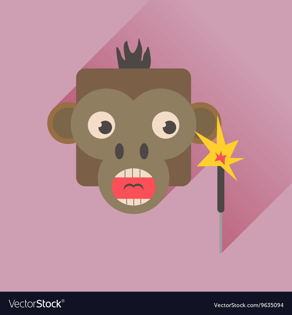 Flat web icon with long shadow monkey