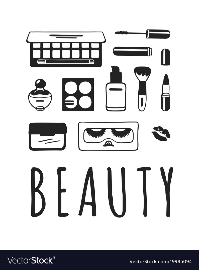 Hand drawn beauty products creative vector image