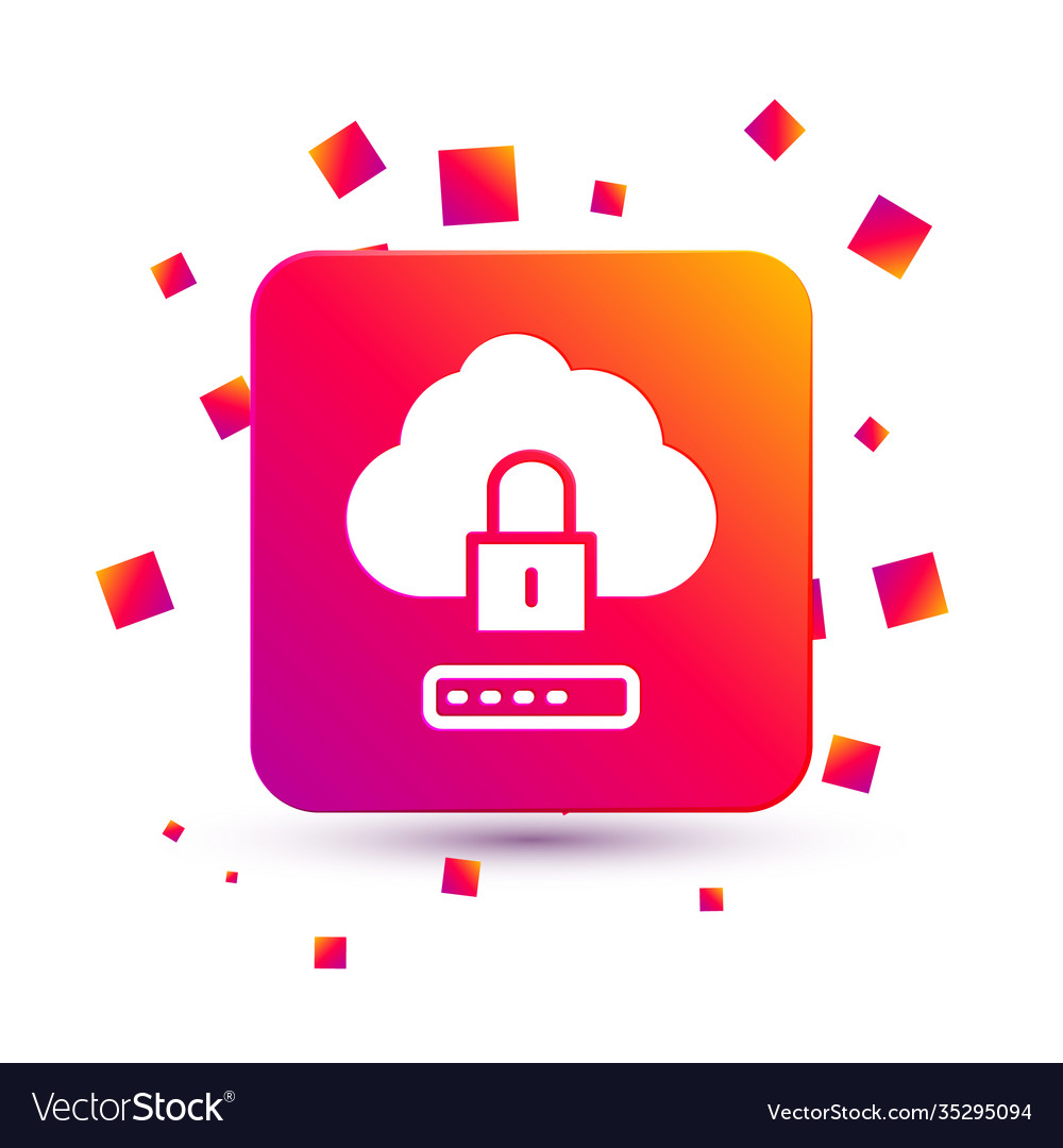 White cloud computing lock icon isolated on vector image White cloud computing lock icon isolated on