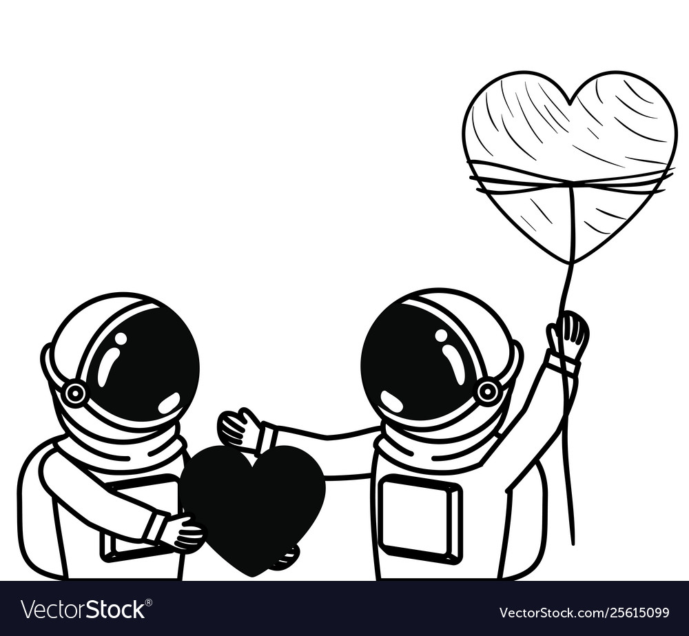 Astronauts with spacesuit and heart in white
