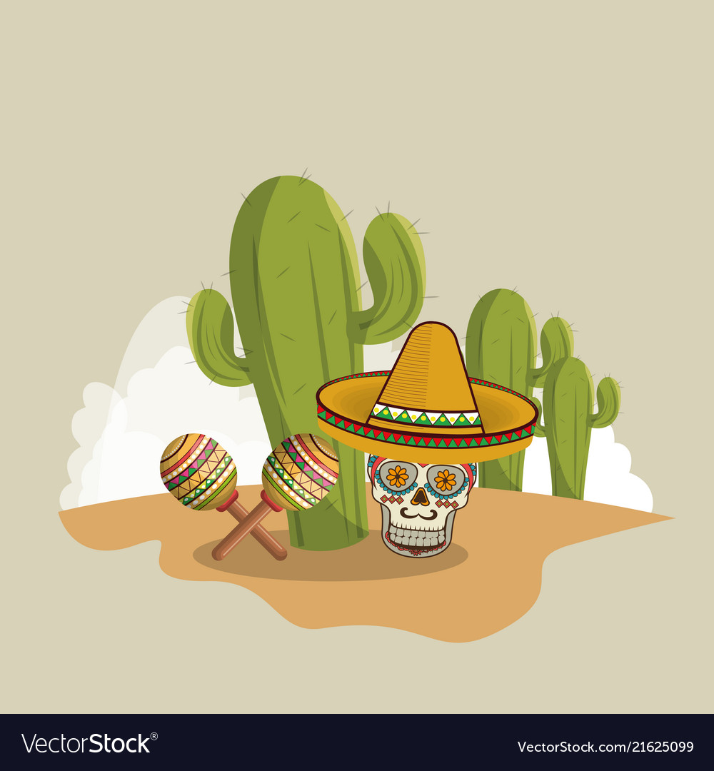 Cactus with mexican culture icons Royalty Free Vector Image