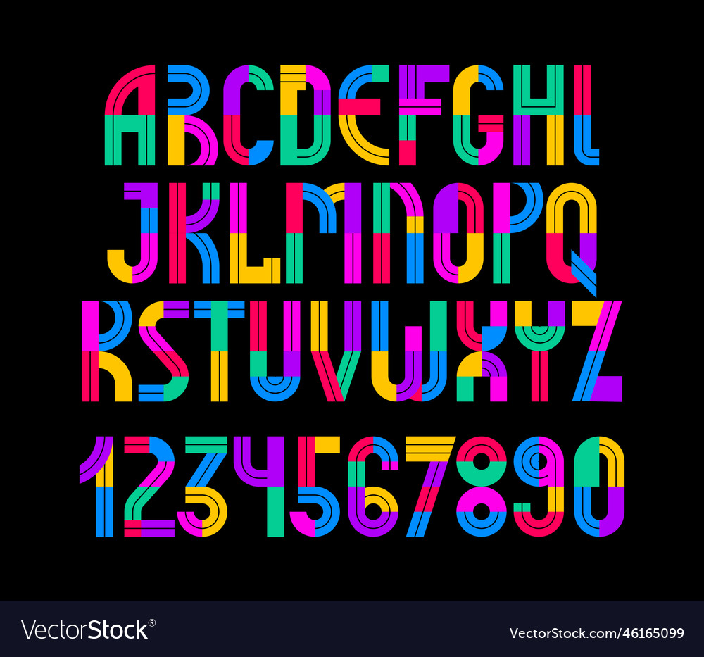 Children colorful geometric font alphabet kid Vector Image