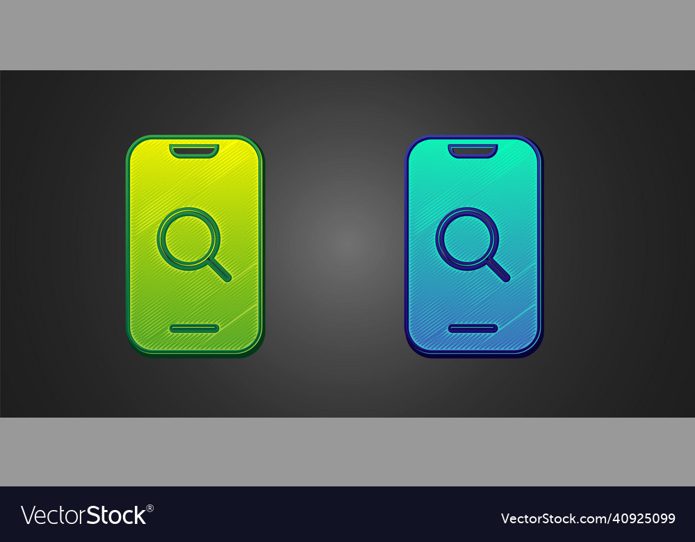 Green And Blue Magnifying Glass And Mobile Icon Vector Image 9536