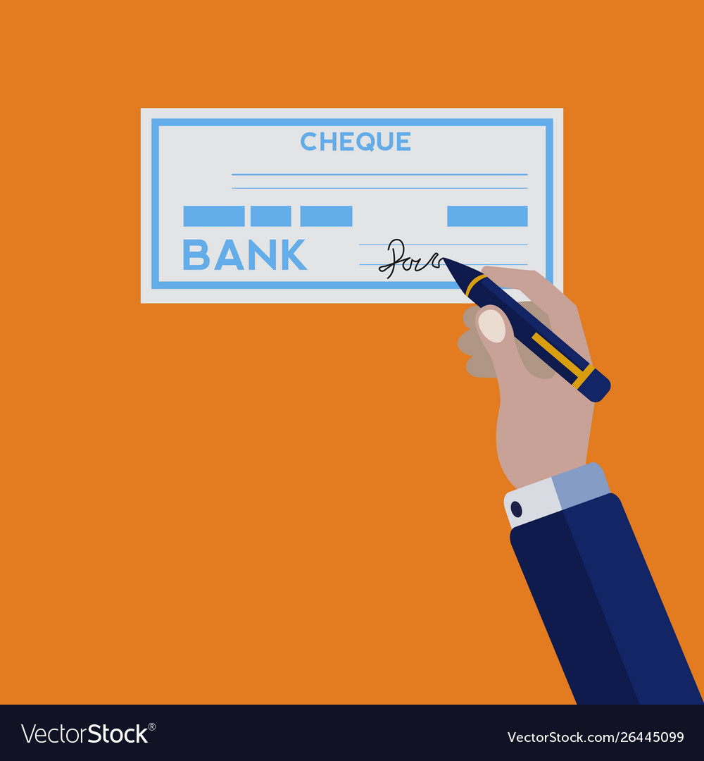 Hand signing bank check concept Royalty Free Vector Image