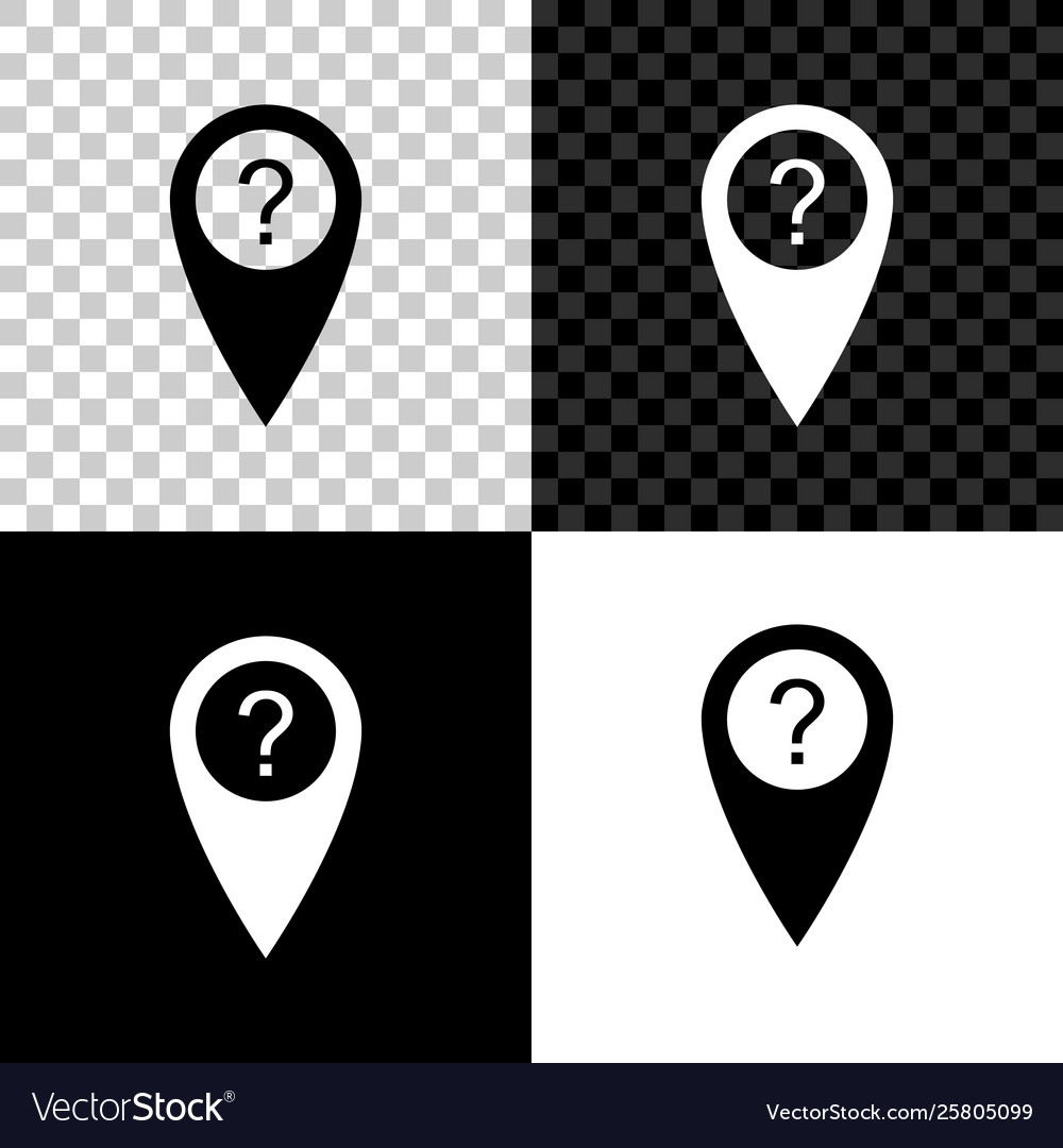 Map pointer with question symbol icon isolated