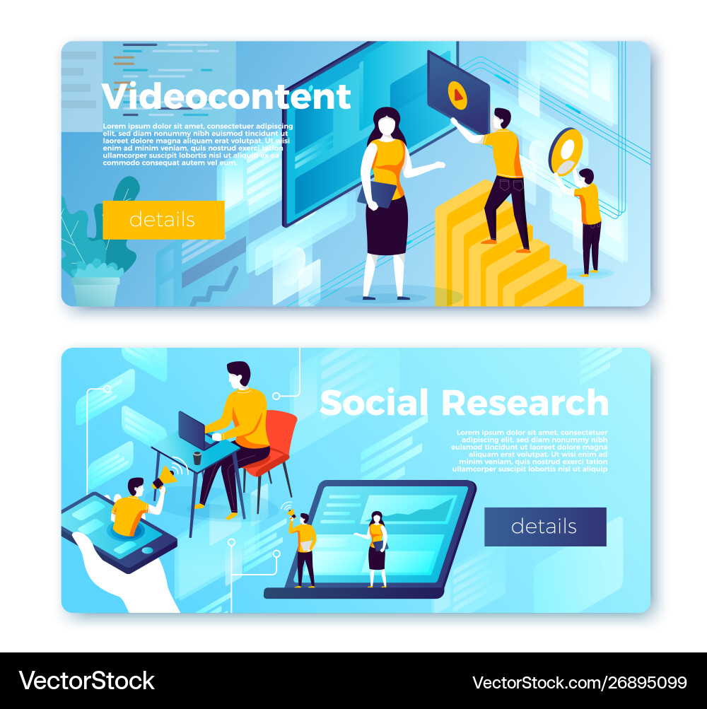 Video Content And Social Research Banners Vector Image