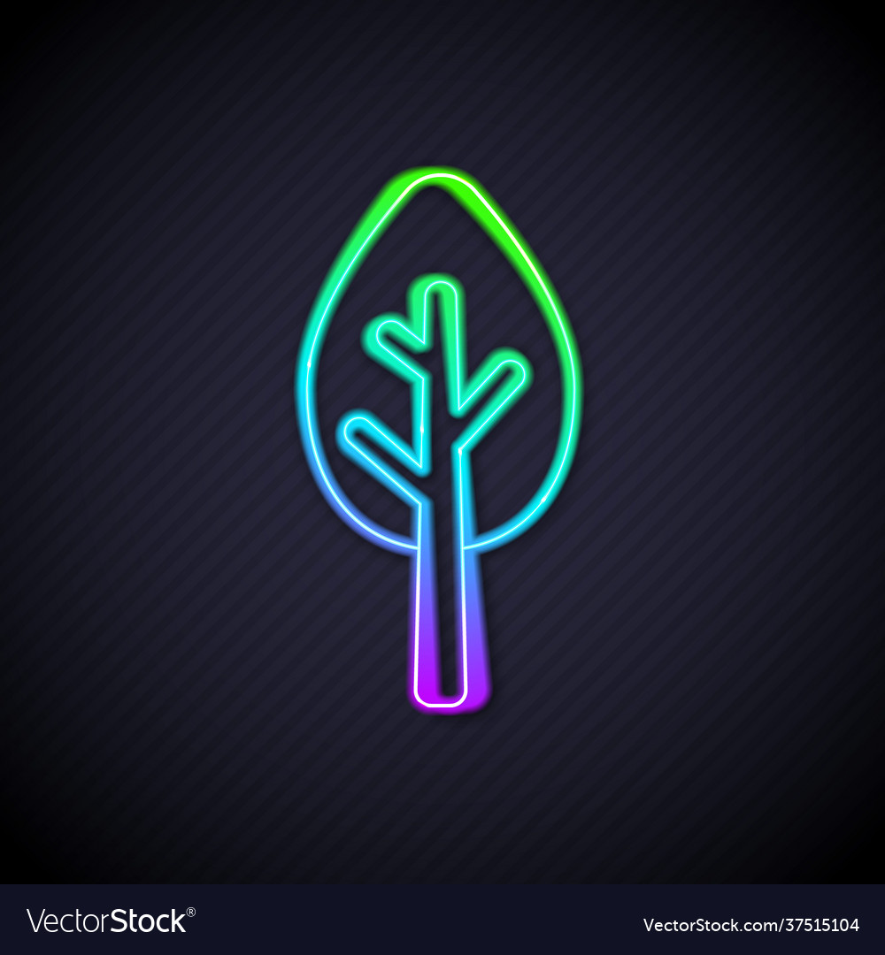 Glowing neon line tree icon isolated on black