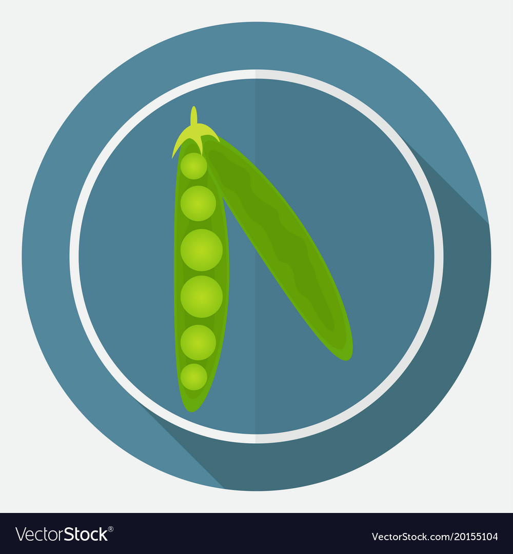 Icon green pea pod on white circle with a long