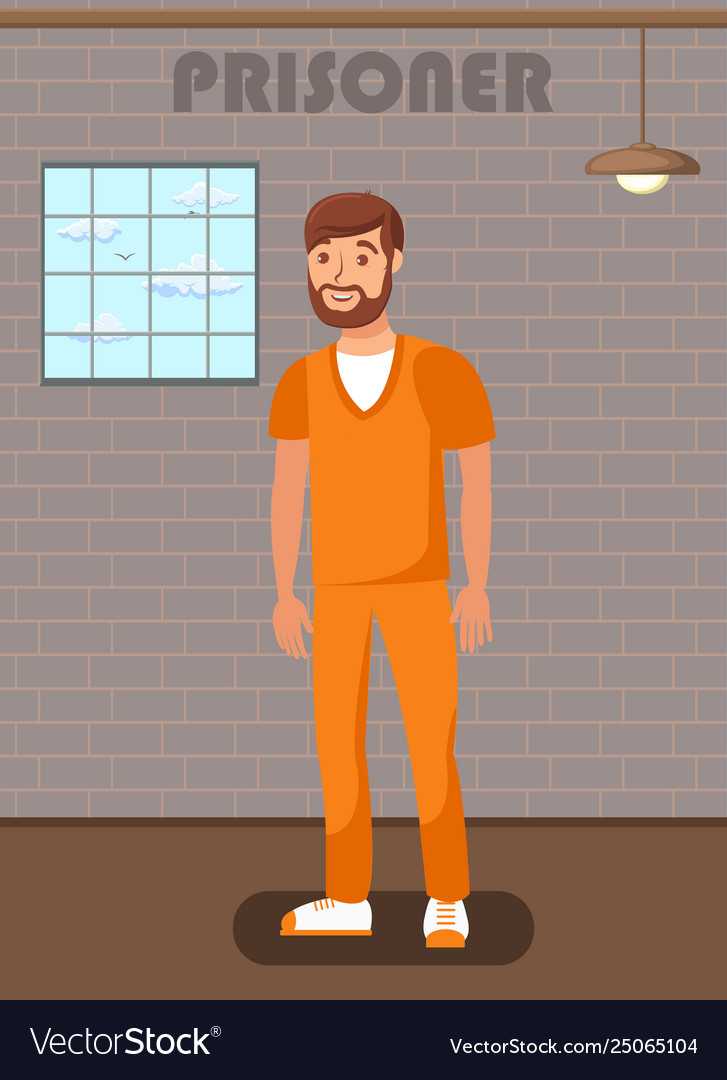 Jailed man in prison cell flat poster template