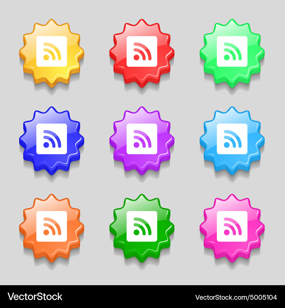 Rss feed icon sign symbol on nine wavy colourful Vector Image