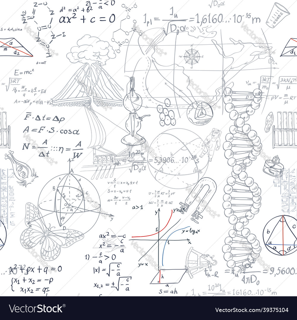 Seamless pattern of the formulas and doodles vector image Seamless pattern of the formulas and doodles