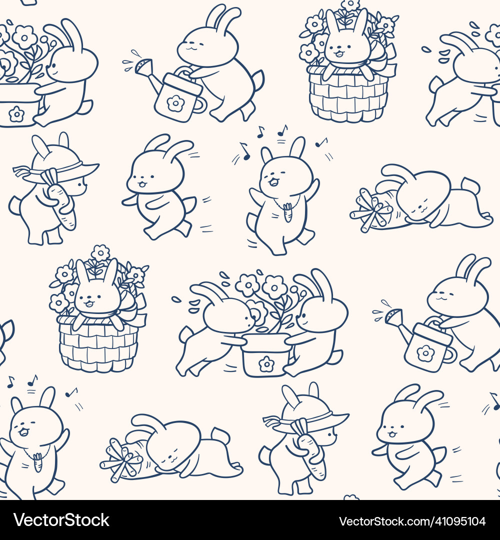 Seamless pattern with funny cartoon bunnies Vector Image
