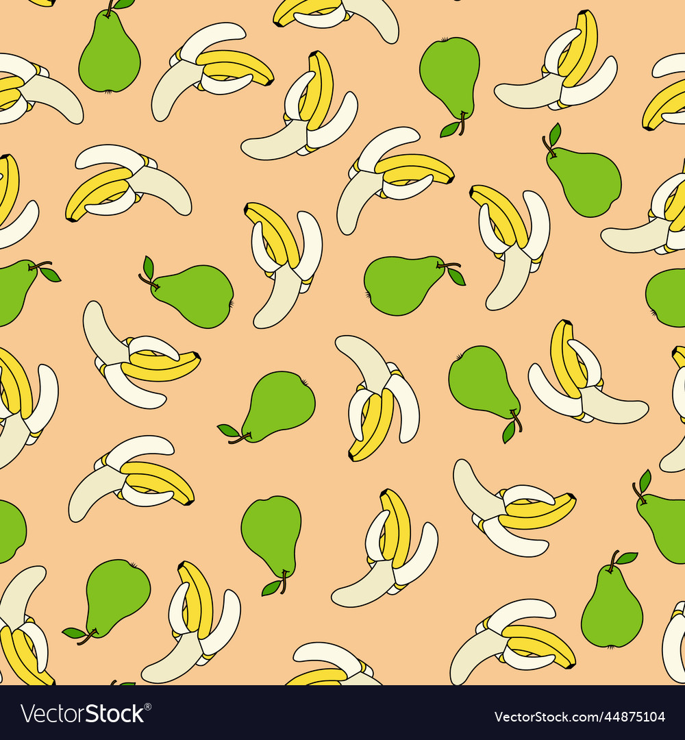 Seamless pattern with pears and bananas