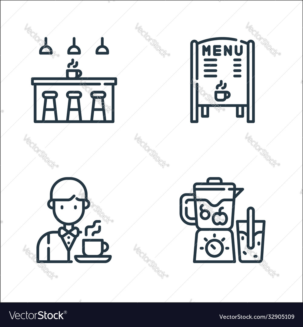 Cafe line icons linear set quality vector image Cafe line icons linear set quality