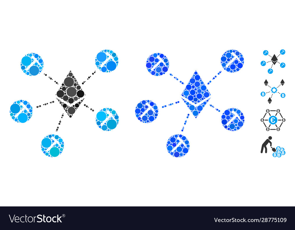 Ethereum mining pool mosaic icon spheric items vector image Ethereum mining pool mosaic icon spheric items
