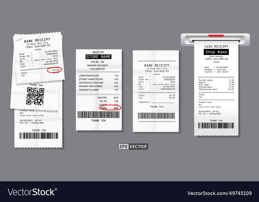 Set of register sale receipt or cash print