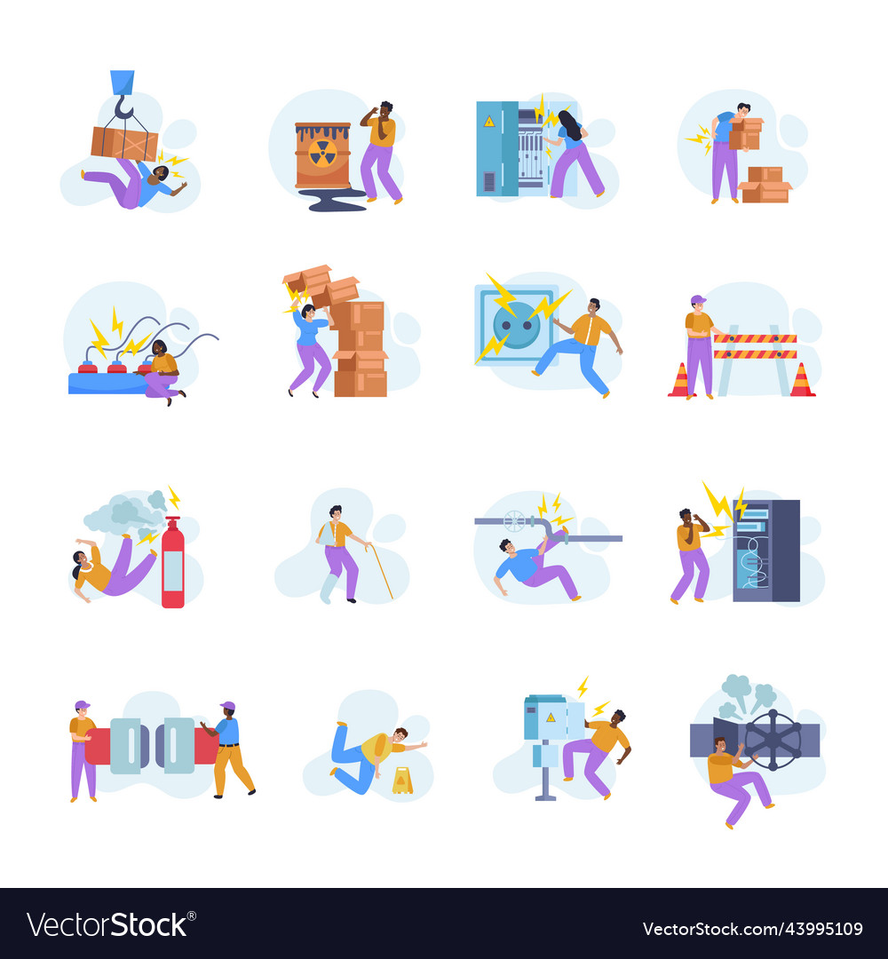 Workplace safety flat set Royalty Free Vector Image
