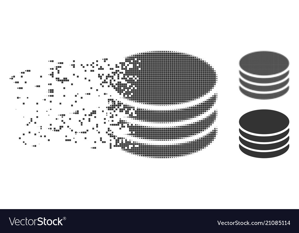 Fragmented pixel halftone coin stack icon vector image Fragmented pixel halftone coin stack icon