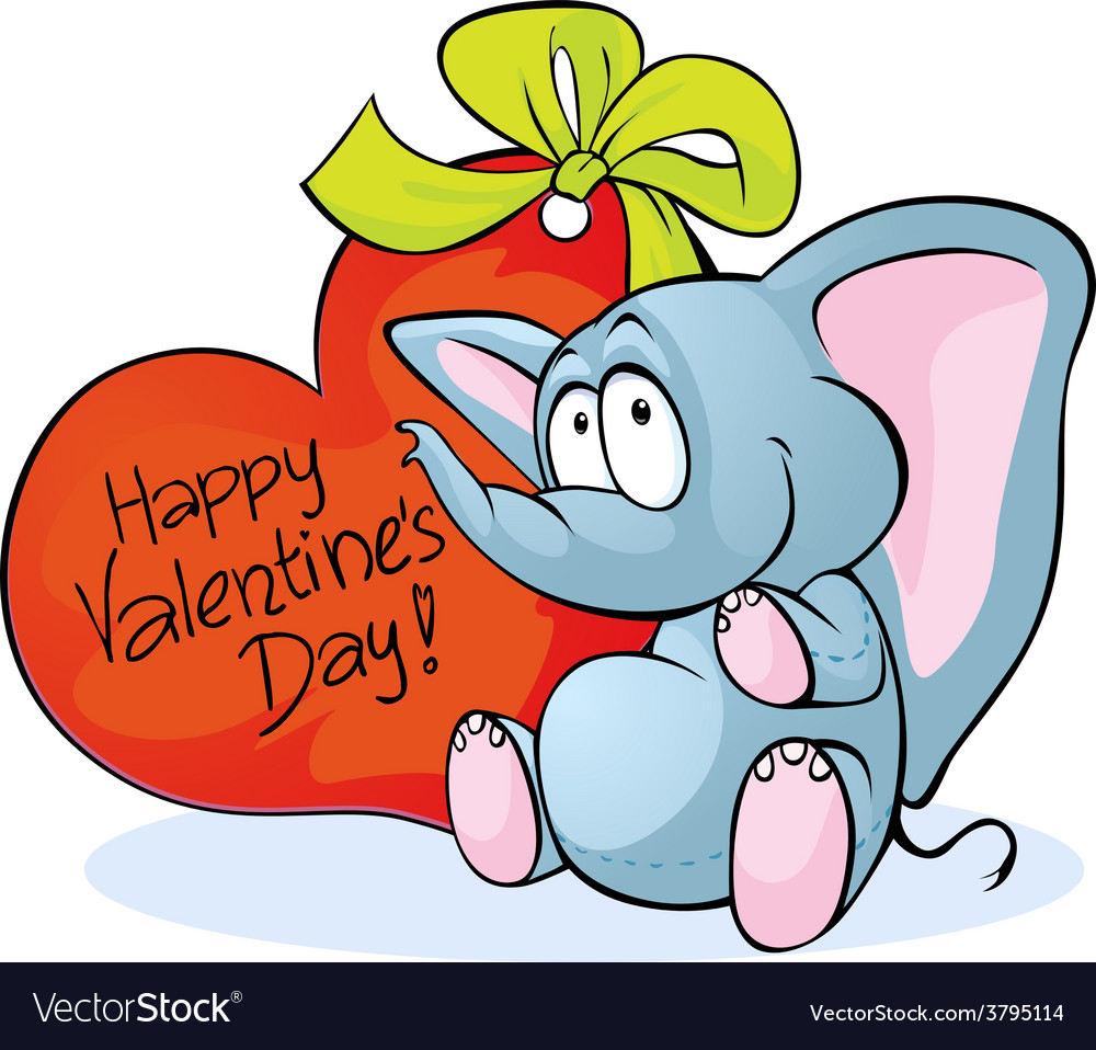 Lustiger Elefant mit rotem Herzen - glückliche Valentine