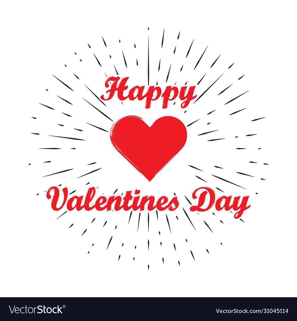 Happy valentines day text on background with rays vector image Happy valentines day text on background with rays