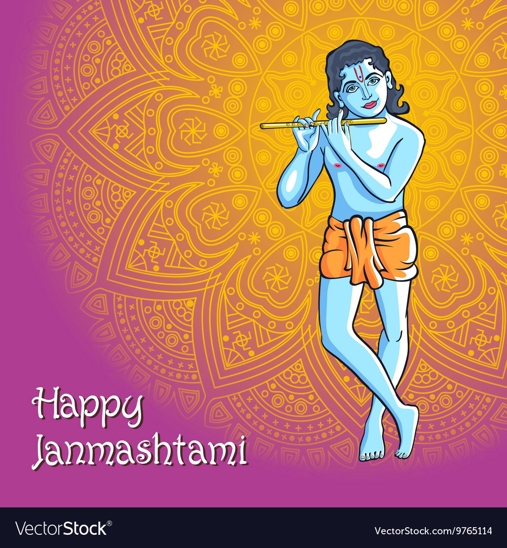 Hindu young god lord krishna happy janmashtami