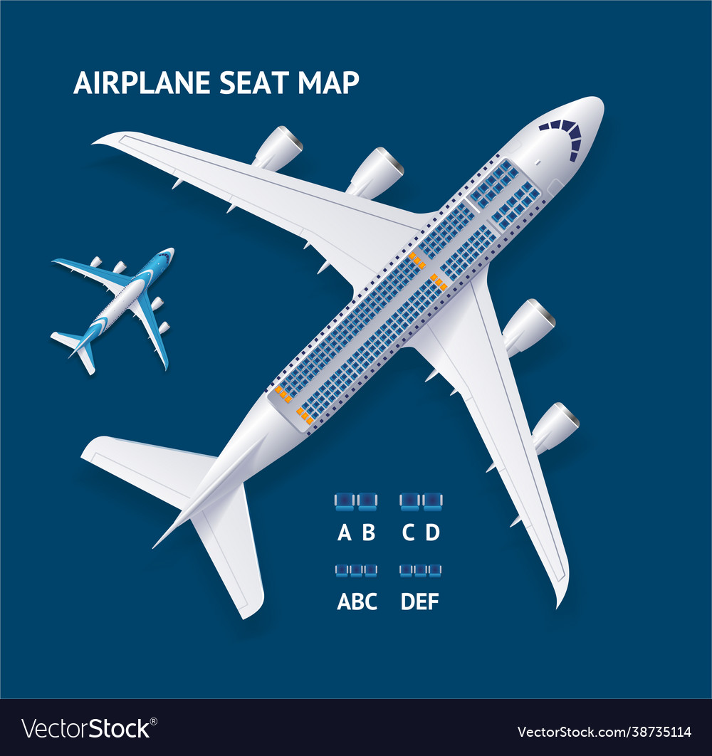 Realistic 3d detailed airplane and seat map Vector Image