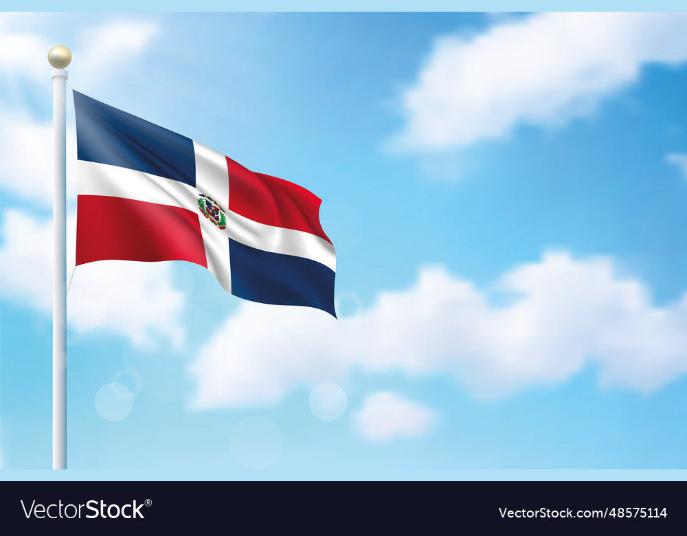 Waving flag of dominican republic on sky Vector Image