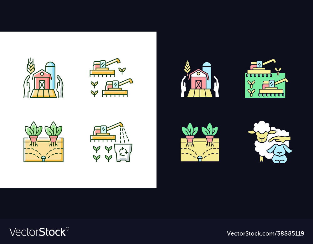 Agriculture and farming light dark theme rgb vector image Agriculture and farming light dark theme rgb