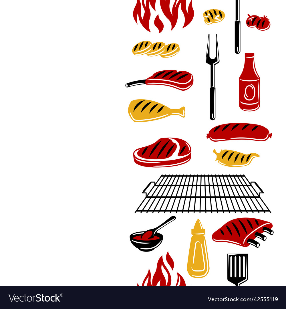 Bbq seamless pattern with grill objects and icons vector image Bbq seamless pattern with grill objects and icons