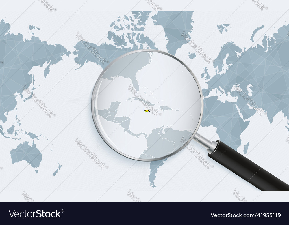 Enlarged map of jamaica on america centered world