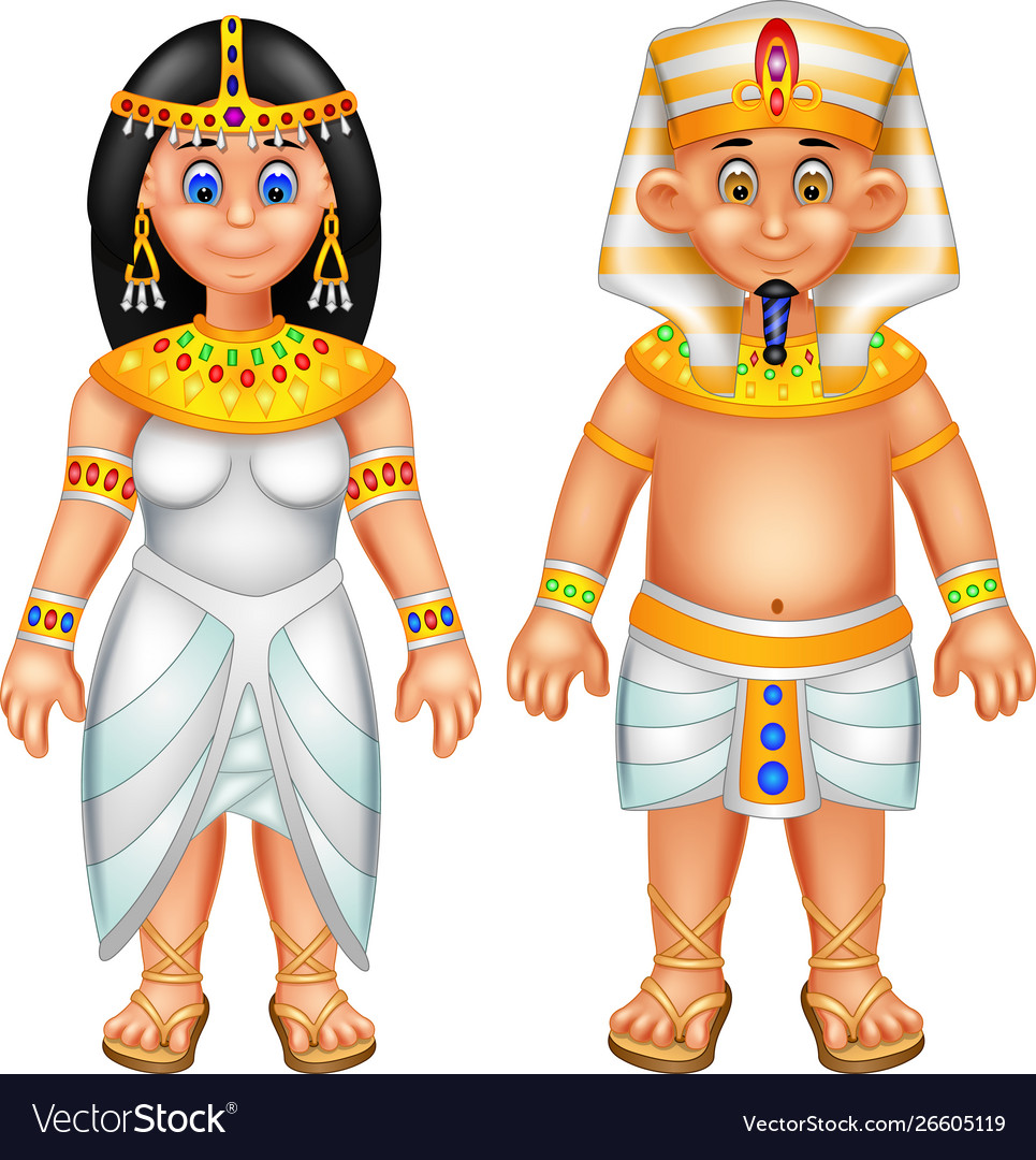 Funny couple in egypt ethnic clothes cartoon