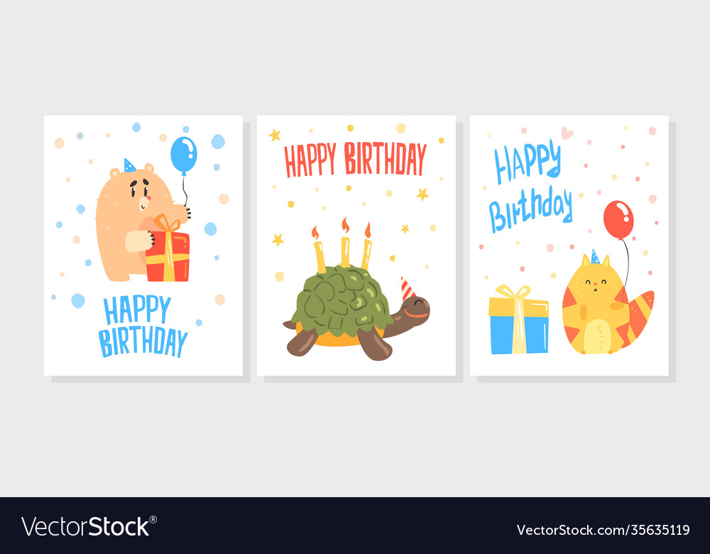 Happy birthday card templates set invitation Vector Image