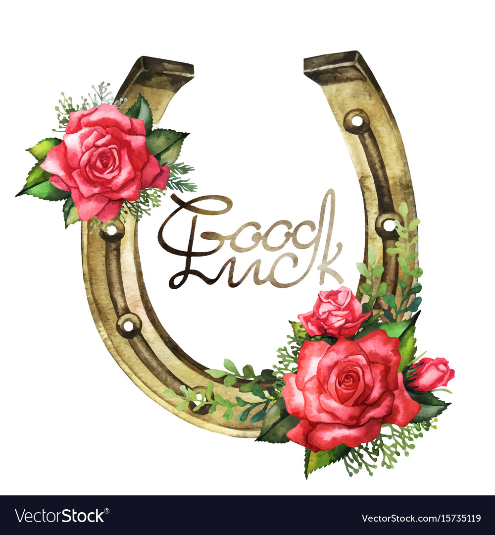 Horseshoes in golden color with red roses Vector Image