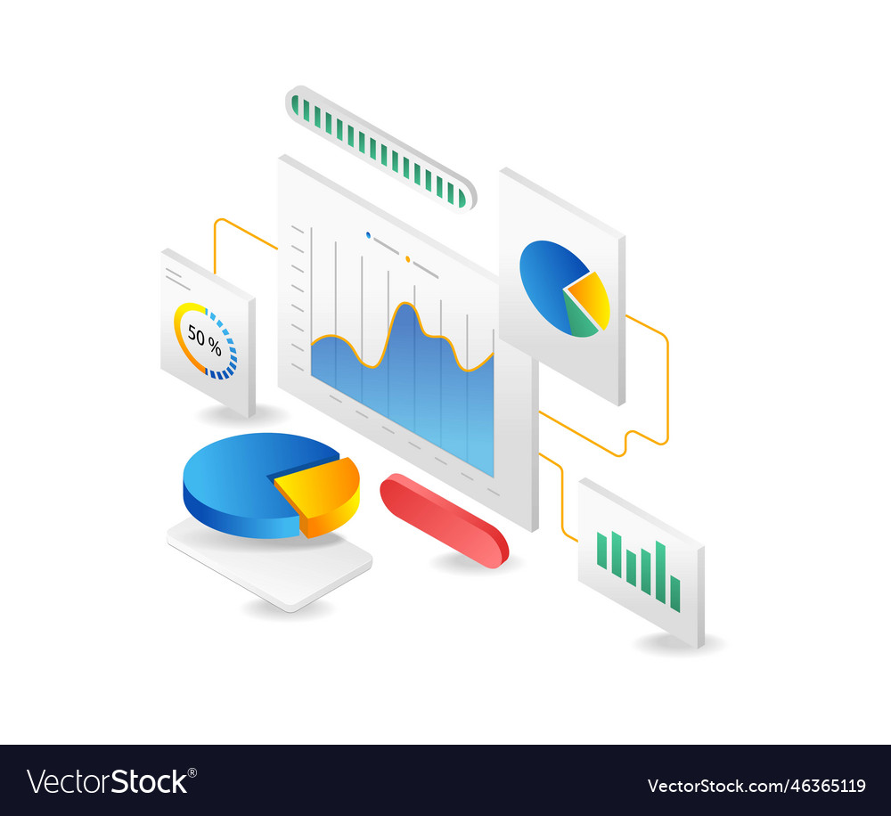 Isometric flat 3d concept of data analyzer screen Vector Image