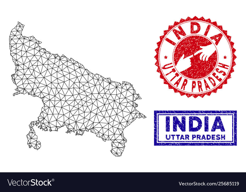 Polygonal wire frame uttar pradesh state map