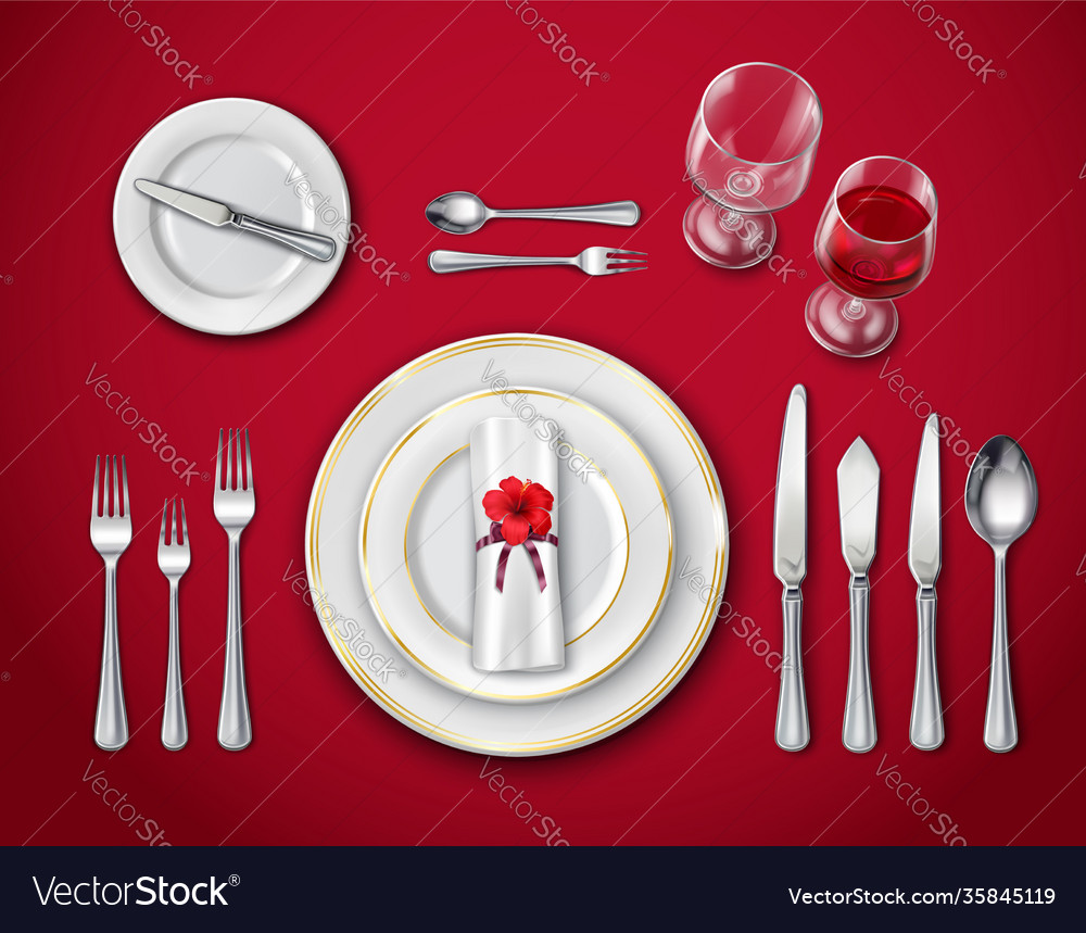 Table place setting on red vector image Table place setting on red