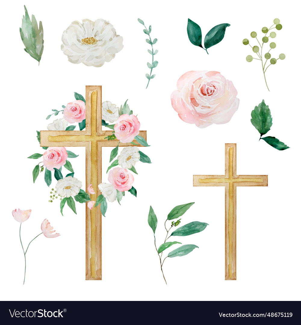 Watercolor crosses decorated with flowers easter Vector Image