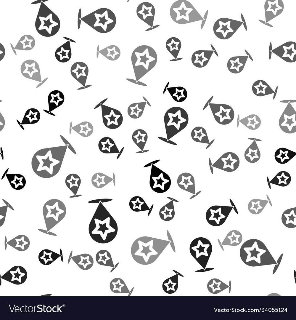 Black map pointer with star icon isolated seamless vector image Black map pointer with star icon isolated seamless