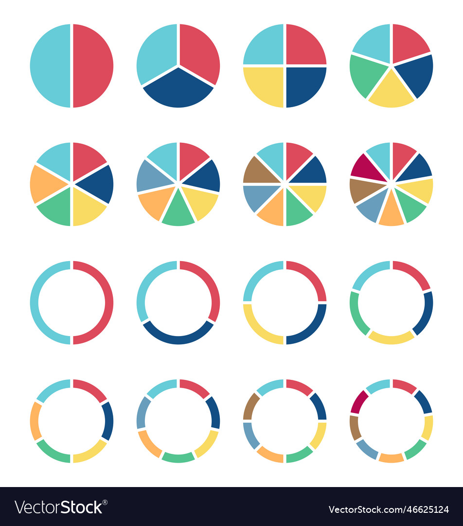 Circle pie charts round diagram sections set