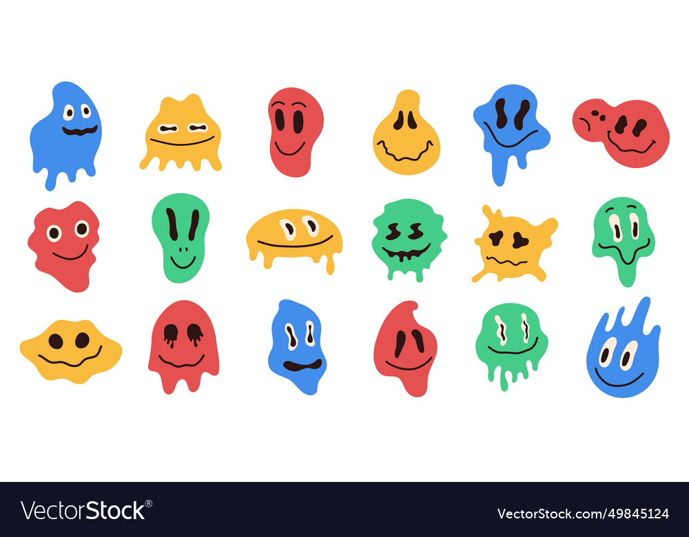 Colorful distorted emoji abstract melting faces Vector Image