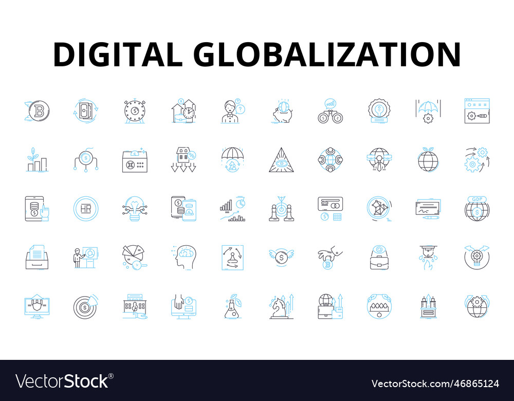 Digital globalization linear icons set