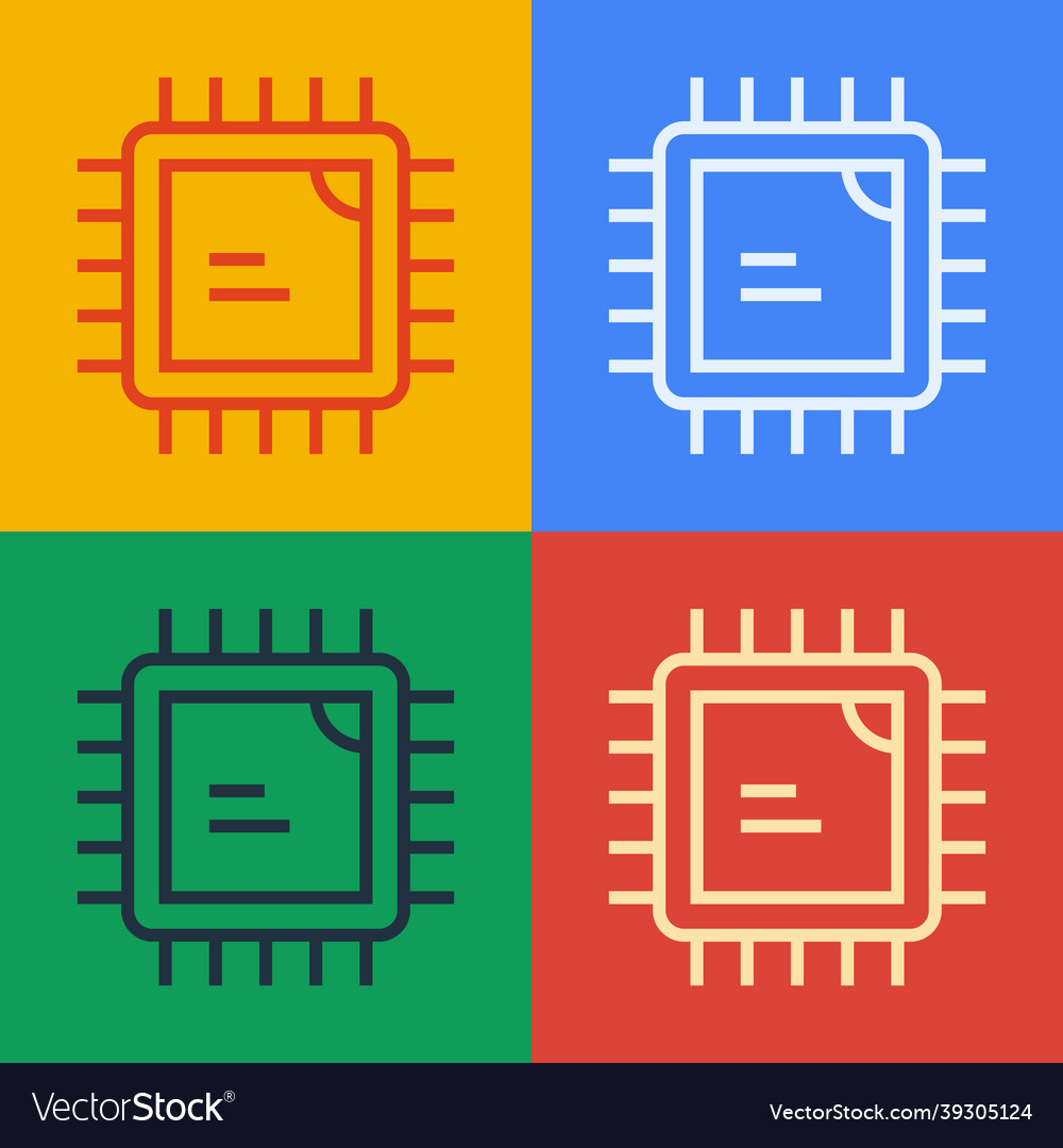 Pop art line computer processor with microcircuits vector image Pop art line computer processor with microcircuits