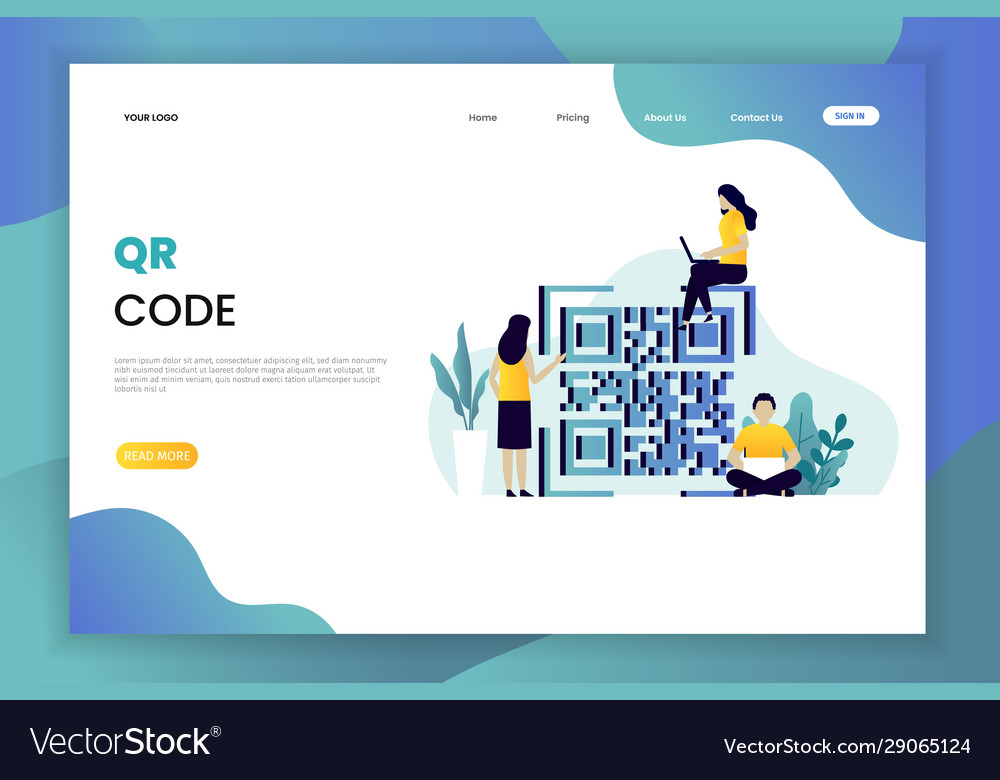 Qr code scanning landing page template vector image Qr code scanning landing page template